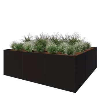 Steel planter XXL - Square - 300 x 300 x 100 cm - RAL9005 matt (black) - Without bottom plate