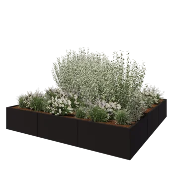 Steel planter XXL - Square - 300 x 300 x 50 cm - RAL9005 matt (black) - Without bottom plate