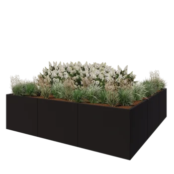 Steel planter XXL - Square - 300 x 300 x 80 cm - RAL9005 matt (black) - Without bottom plate
