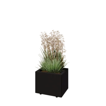 Steel planter - Rectangle - 40 x 30 x 30 cm - RAL9005 matt (black) - With bottom plate - With legs