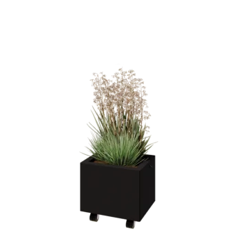 Steel planter - Rectangle - 40 x 30 x 30 cm - RAL9005 matt (black) - With bottom plate - With wheels