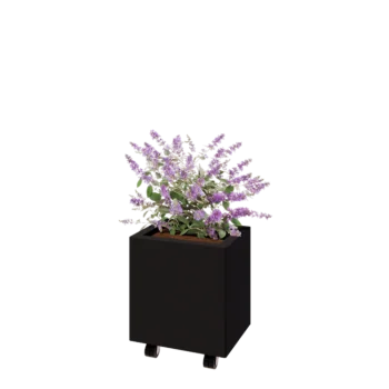 Steel planter - Rectangle - 40 x 30 x 40 cm - RAL9005 matt (black) - With bottom plate - With wheels