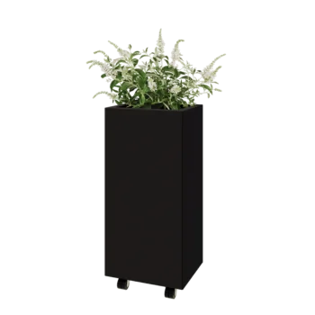 Steel planter - Rectangle - 40 x 30 x 80 cm - RAL9005 matt (black) - With bottom plate - With wheels