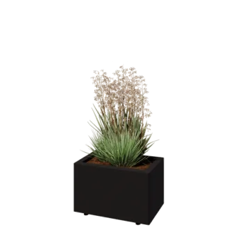 Steel planter - Rectangle - 50 x 30 x 30 cm - RAL9005 matt (black) - With bottom plate - With legs