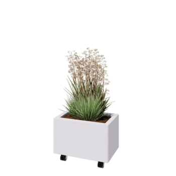 Steel planter - Rectangle - 50 x 30 x 30 cm - RAL9005 matt (white) - With bottom plate - With wheels