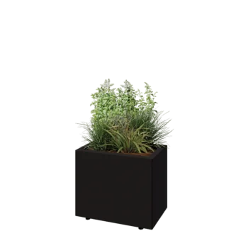 Steel planter - Rectangle - 50 x 30 x 40 cm - RAL9005 matt (black) - With bottom plate - With legs