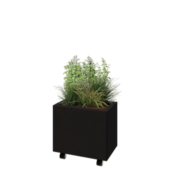 Steel planter - Rectangle - 50 x 30 x 40 cm - RAL9005 matt (black) - With bottom plate - With wheels