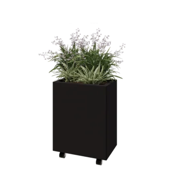 Steel planter - Rectangle - 50 x 30 x 60 cm - RAL9005 matt (black) - With bottom plate - With wheels