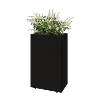 Steel planter - Rectangle - 50 x 30 x 80 cm - RAL9005 matt (black) - With bottom plate - With legs