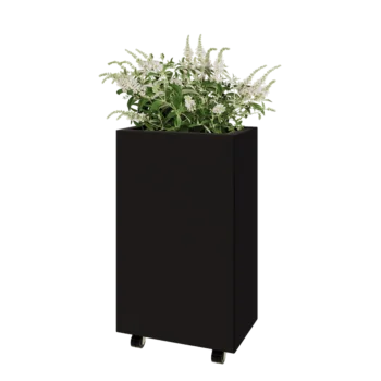 Steel planter - Rectangle - 50 x 30 x 80 cm - RAL9005 matt (black) - With bottom plate - With wheels