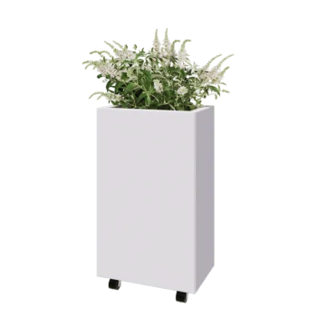 Steel planter - Rectangle - 50 x 30 x 80 cm - RAL9005 matt (white) - With bottom plate - With wheels