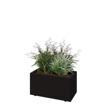 Steel planter - Rectangle - 60 x 30 x 30 cm - RAL9005 matt (black) - With bottom plate - With legs