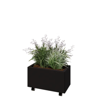 Steel planter - Rectangle - 60 x 30 x 30 cm - RAL9005 matt (black) - With bottom plate - With wheels