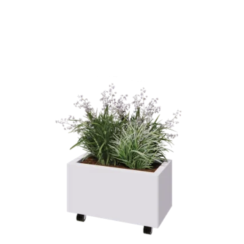 Steel planter - Rectangle - 60 x 30 x 30 cm - RAL9005 matt (white) - With bottom plate - With wheels