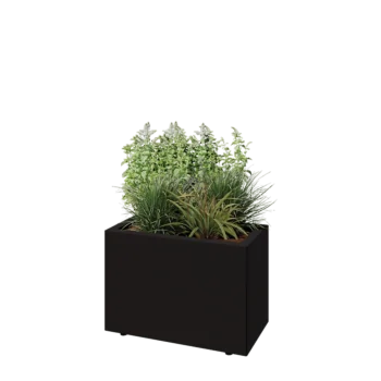 Steel planter - Rectangle - 60 x 30 x 40 cm - RAL9005 matt (black) - With bottom plate - With legs