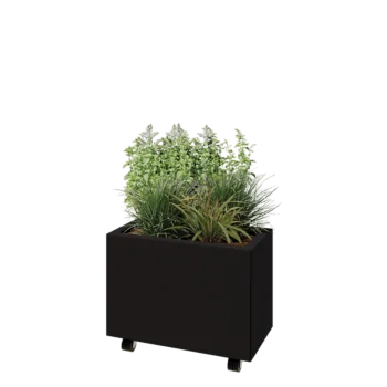 Steel planter - Rectangle - 60 x 30 x 40 cm - RAL9005 matt (black) - With bottom plate - With wheels