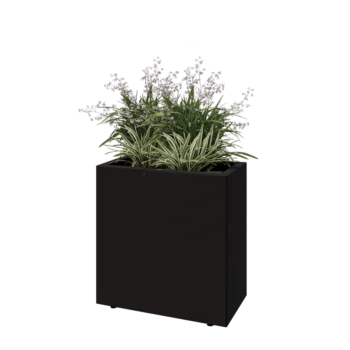 Steel planter - Rectangle - 60 x 30 x 60 cm - RAL9005 matt (black) - With bottom plate - With legs