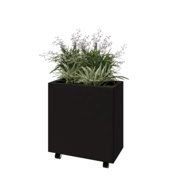 Steel planter - Rectangle - 60 x 30 x 60 cm - RAL9005 matt (black) - With bottom plate - With wheels