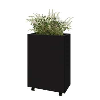 Steel planter - Rectangle - 60 x 30 x 80 cm - RAL9005 matt (black) - With bottom plate - With wheels