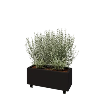 Steel planter - Rectangle - 80 x 30 x 30 cm - RAL9005 matt (black) - With bottom plate - With wheels