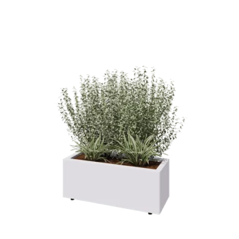 Steel planter - Rectangle - 80 x 30 x 30 cm - RAL9005 matt (white) - With bottom plate - With legs