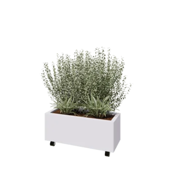 Steel planter - Rectangle - 80 x 30 x 30 cm - RAL9005 matt (white) - With bottom plate - With wheels