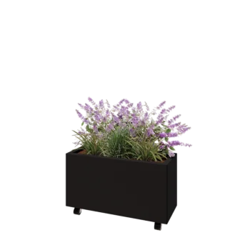 Steel planter - Rectangle - 80 x 30 x 40 cm - RAL9005 matt (black) - With bottom plate - With wheels