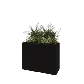 Steel planter - Rectangle - 80 x 30 x 60 cm - RAL9005 matt (black) - With bottom plate - With legs