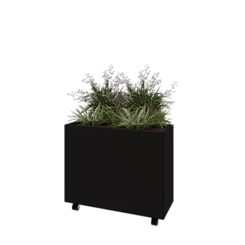 Steel planter - Rectangle - 80 x 30 x 60 cm - RAL9005 matt (black) - With bottom plate - With wheels