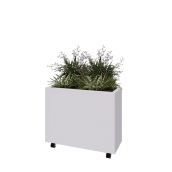 Steel planter - Rectangle - 80 x 30 x 60 cm - RAL9005 matt (white) - With bottom plate - With wheels
