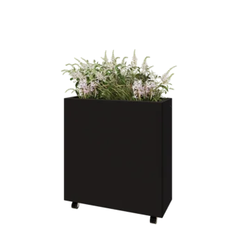 Steel planter - Rectangle - 80 x 30 x 80 cm - RAL9005 matt (black) - With bottom plate - With wheels