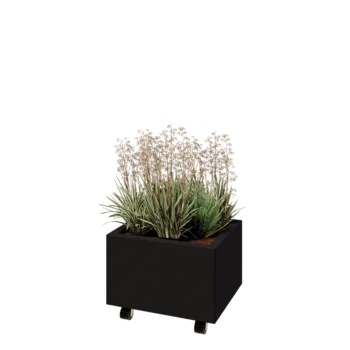 Steel planter - Rectangle - 50 x 40 x 30 cm - RAL9005 matt (black) - With bottom plate - With wheels