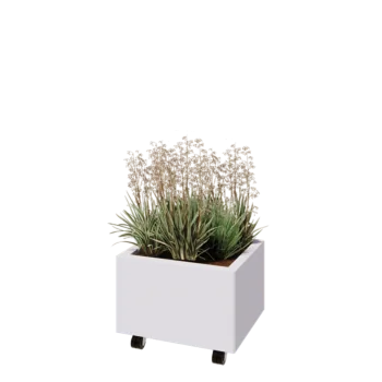 Steel planter - Rectangle - 50 x 40 x 30 cm - RAL9005 matt (white) - With bottom plate - With wheels