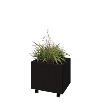 Steel planter - Rectangle - 50 x 40 x 40 cm - RAL9005 matt (black) - With bottom plate - With wheels