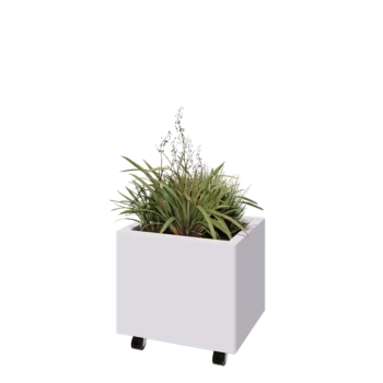 Steel planter - Rectangle - 50 x 40 x 40 cm - RAL9005 matt (white) - With bottom plate - With wheels