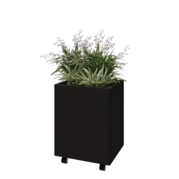 Steel planter - Rectangle - 50 x 40 x 60 cm - RAL9005 matt (black) - With bottom plate - With wheels