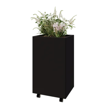 Steel planter - Rectangle - 50 x 40 x 80 cm - RAL9005 matt (black) - With bottom plate - With wheels