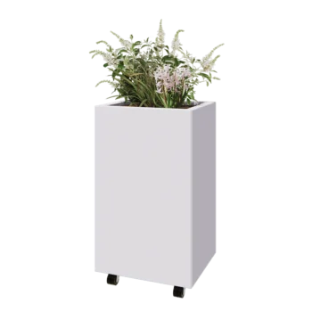Steel planter - Rectangle - 50 x 40 x 80 cm - RAL9005 matt (white) - With bottom plate - With wheels