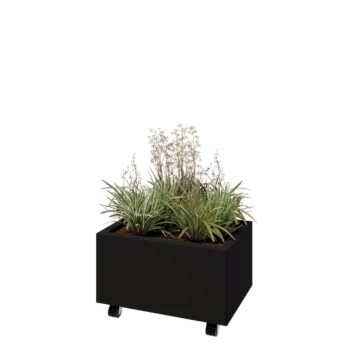 Steel planter - Rectangle - 60 x 40 x 30 cm - RAL9005 matt (black) - With bottom plate - With wheels