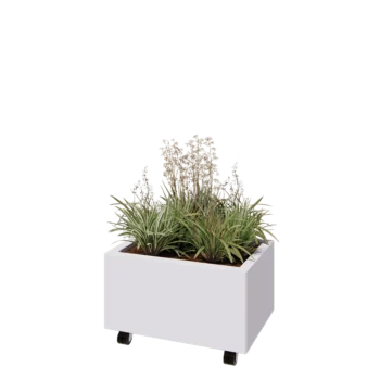 Steel planter - Rectangle - 60 x 40 x 30 cm - RAL9005 matt (white) - With bottom plate - With wheels