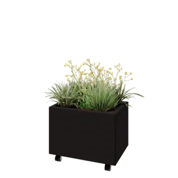 Steel planter - Rectangle - 60 x 40 x 40 cm - RAL9005 matt (black) - With bottom plate - With wheels