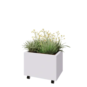 Steel planter - Rectangle - 60 x 40 x 40 cm - RAL9005 matt (white) - With bottom plate - With wheels