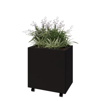 Steel planter - Rectangle - 60 x 40 x 60 cm - RAL9005 matt (black) - With bottom plate - With wheels