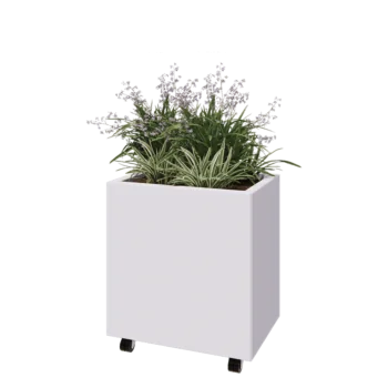 Steel planter - Rectangle - 60 x 40 x 60 cm - RAL9005 matt (white) - With bottom plate - With wheels