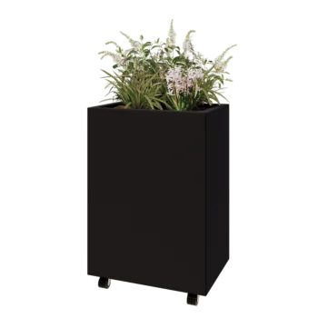 Steel planter - Rectangle - 60 x 40 x 80 cm - RAL9005 matt (black) - With bottom plate - With wheels