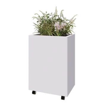 Steel planter - Rectangle - 60 x 40 x 80 cm - RAL9005 matt (white) - With bottom plate - With wheels