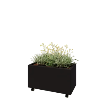 Steel planter - Rectangle - 80 x 40 x 40 cm - RAL9005 matt (black) - With bottom plate - With wheels
