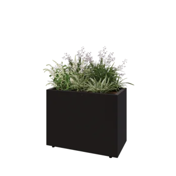 Steel planter - Rectangle - 80 x 40 x 60 cm - RAL9005 matt (black) - With bottom plate - With legs