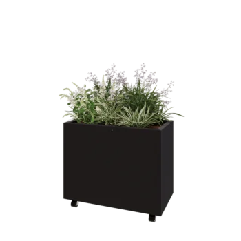 Steel planter - Rectangle - 80 x 40 x 60 cm - RAL9005 matt (black) - With bottom plate - With wheels
