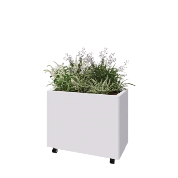 Steel planter - Rectangle - 80 x 40 x 60 cm - RAL9005 matt (white) - With bottom plate - With wheels